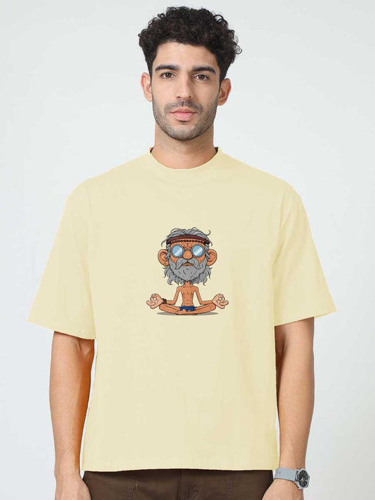 Printed Oversized Cartoon Baba Plain T-Shirt