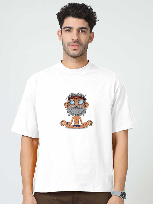 Printed Oversized Cartoon Baba Plain T-Shirt