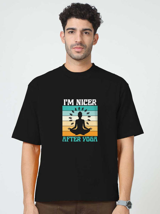 Printed Oversized Self Love I'm Nicer After Yoga T-Shirt