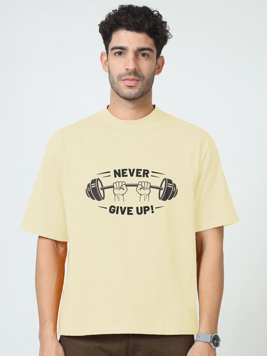 Printed Oversized Fitness Never Give Up T-Shirt