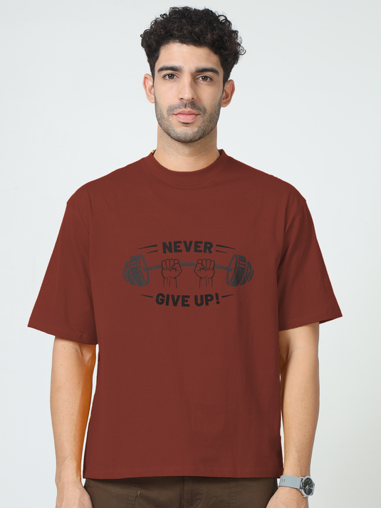 Printed Oversized Fitness Never Give Up T-Shirt