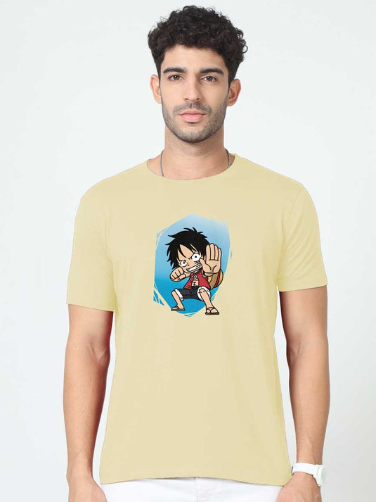 Printed Round Neck Anime Luffy 1 T-Shirt