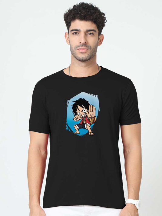 Printed Round Neck Anime Luffy 1 T-Shirt