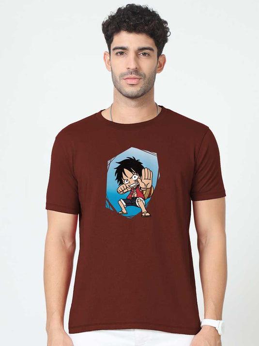 Printed Round Neck Anime Luffy 1 T-Shirt