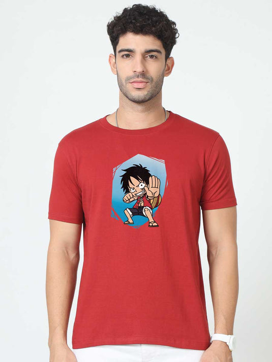 Printed Round Neck Anime Luffy 1 T-Shirt