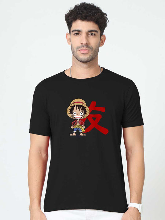 Printed Round Neck Anime Luffy 2 T-Shirt