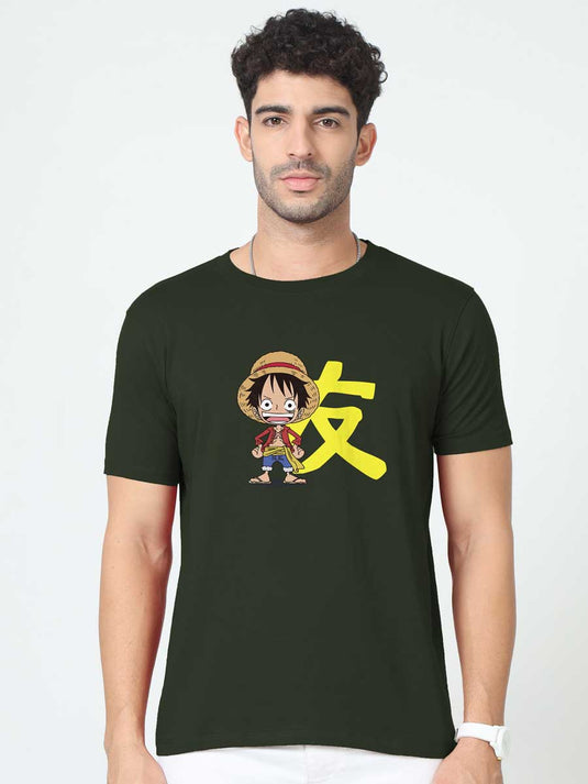 Printed Round Neck Anime Luffy 2 T-Shirt