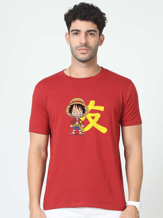 Printed Round Neck Anime Luffy 2 T-Shirt