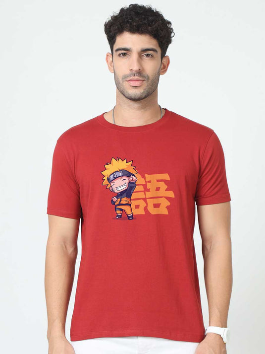 Printed Round Neck Anime Naruto T-Shirt