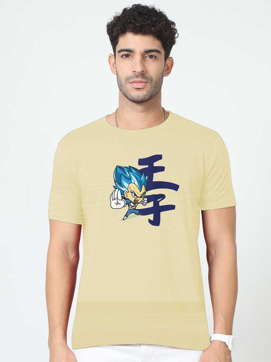 Printed Round Neck Anime Vegeta T-Shirt