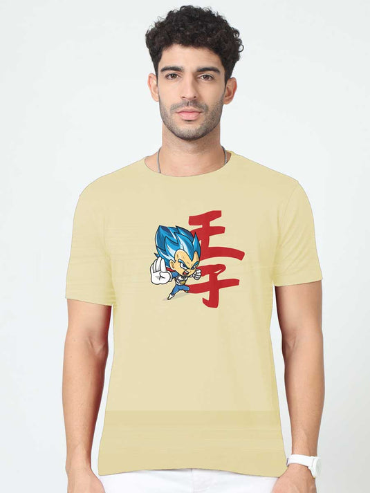 Printed Round Neck Anime Vegeta T-Shirt