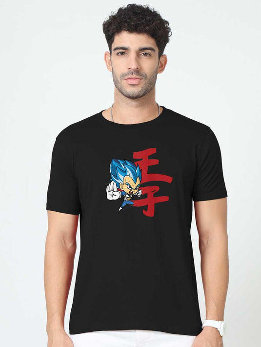 Printed Round Neck Anime Vegeta T-Shirt