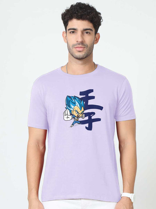 Printed Round Neck Anime Vegeta T-Shirt