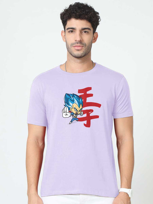 Printed Round Neck Anime Vegeta T-Shirt