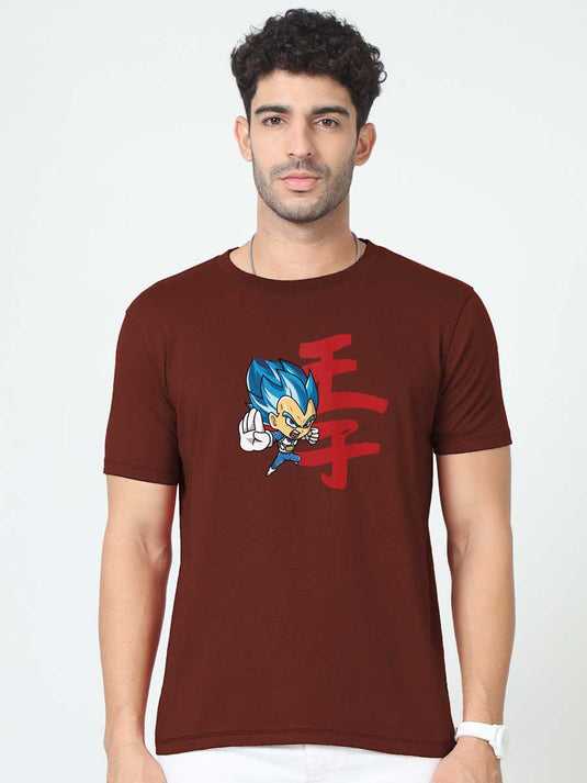 Printed Round Neck Anime Vegeta T-Shirt