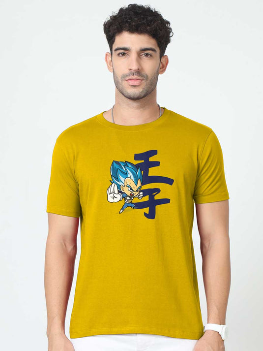 Printed Round Neck Anime Vegeta T-Shirt