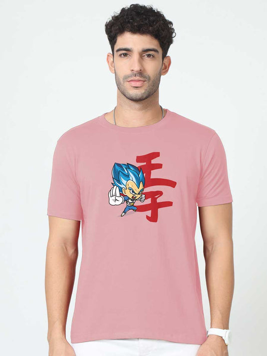 Printed Round Neck Anime Vegeta T-Shirt