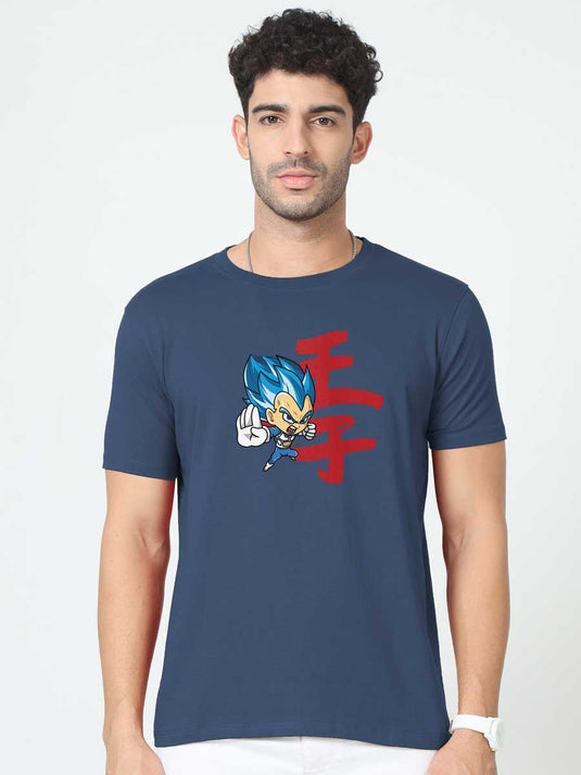 Printed Round Neck Anime Vegeta T-Shirt