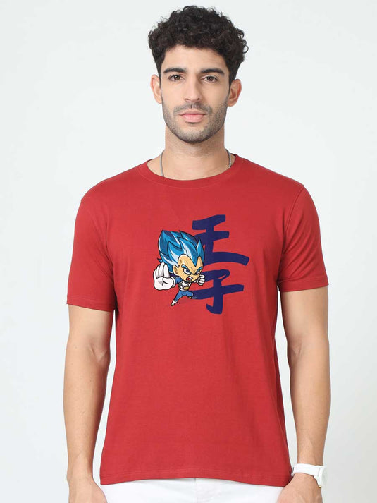 Printed Round Neck Anime Vegeta T-Shirt