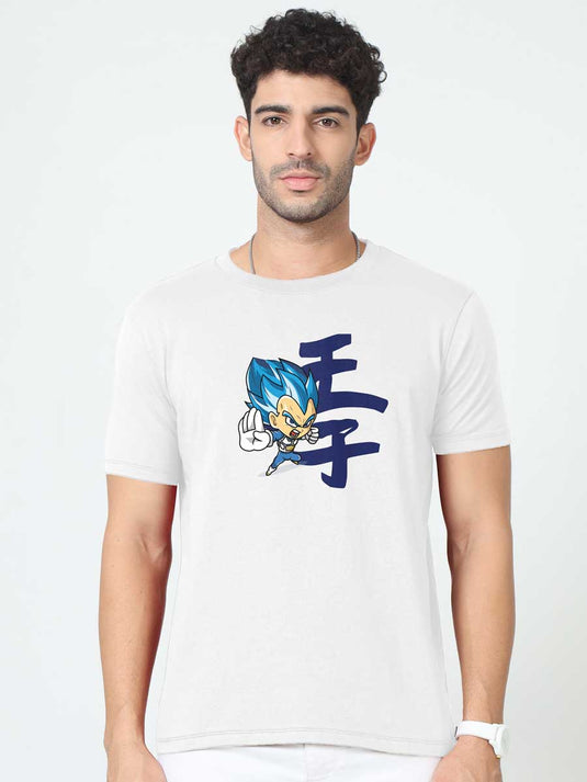 Printed Round Neck Anime Vegeta T-Shirt