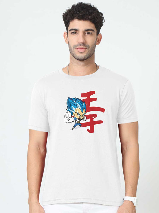 Printed Round Neck Anime Vegeta T-Shirt