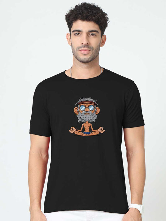 Printed Round Neck Cartoon Baba Plain T-Shirt