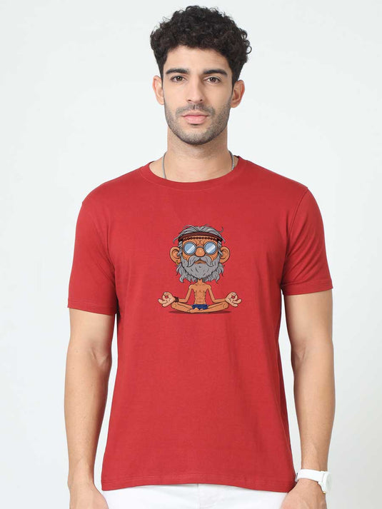 Printed Round Neck Cartoon Baba Plain T-Shirt