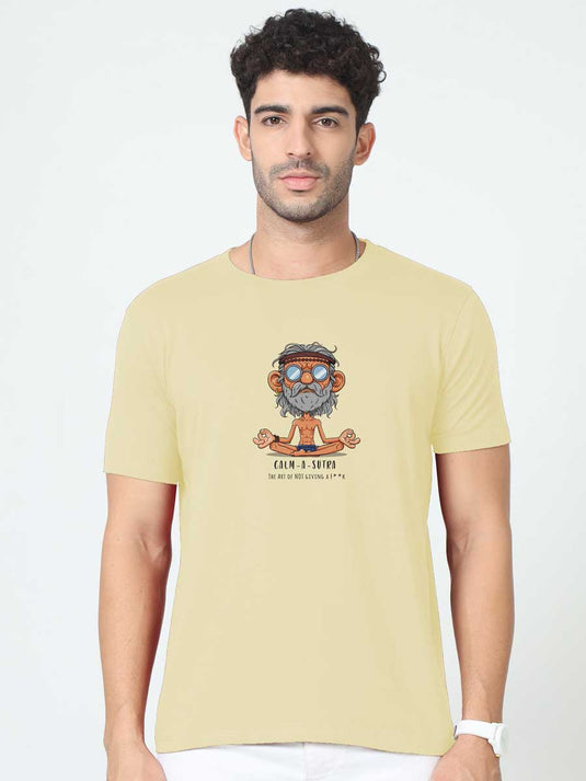 Printed Round Neck Cartoon Baba Quotes T-Shirt