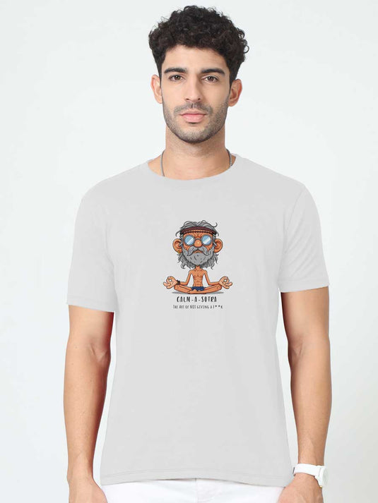 Printed Round Neck Cartoon Baba Quotes T-Shirt