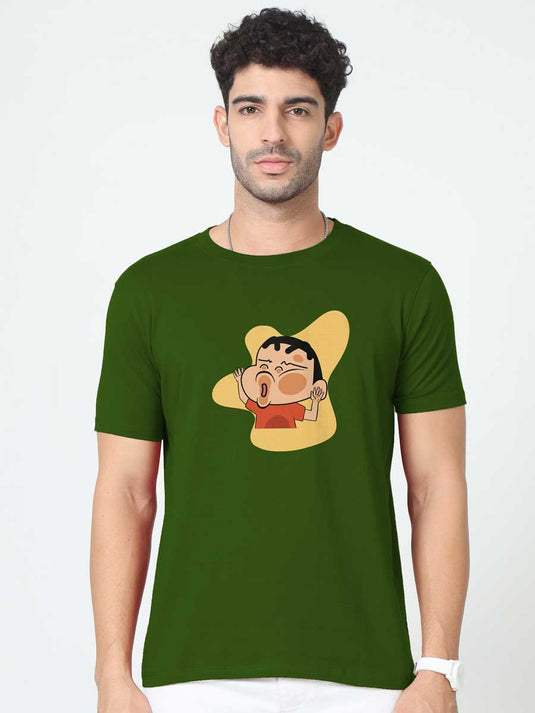 Printed Round Neck Cartoon Shinchan 2 T-Shirt