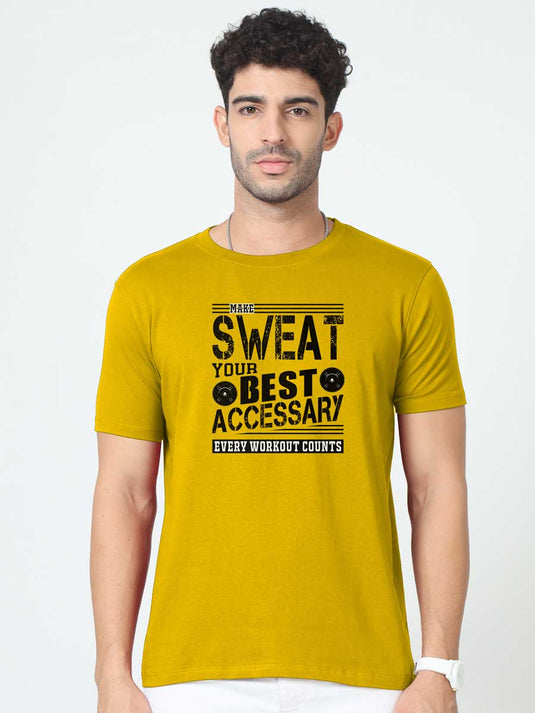 Printed Round Neck Fitness - Every Workout Counts T-Shirt