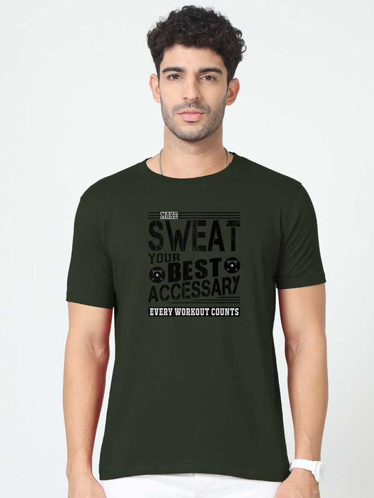 Printed Round Neck Fitness - Every Workout Counts T-Shirt