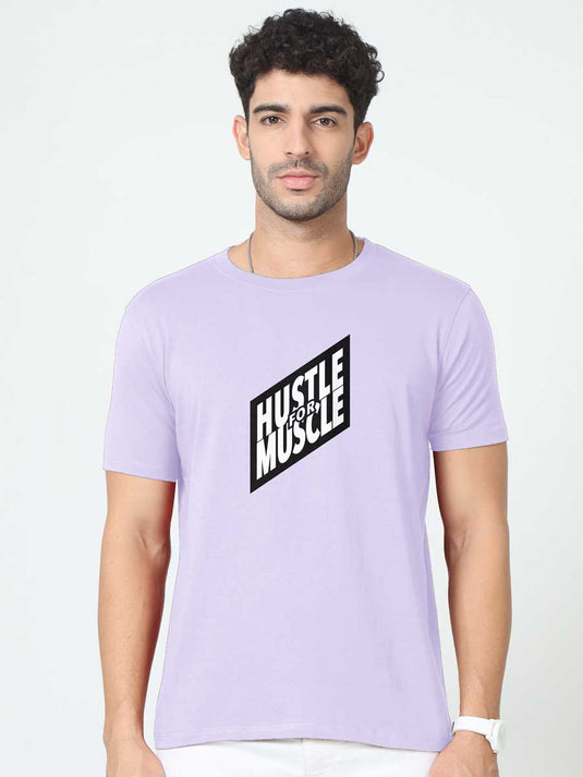 Printed Round Neck Fitness - Hustle For Muscle 2 T-Shirt