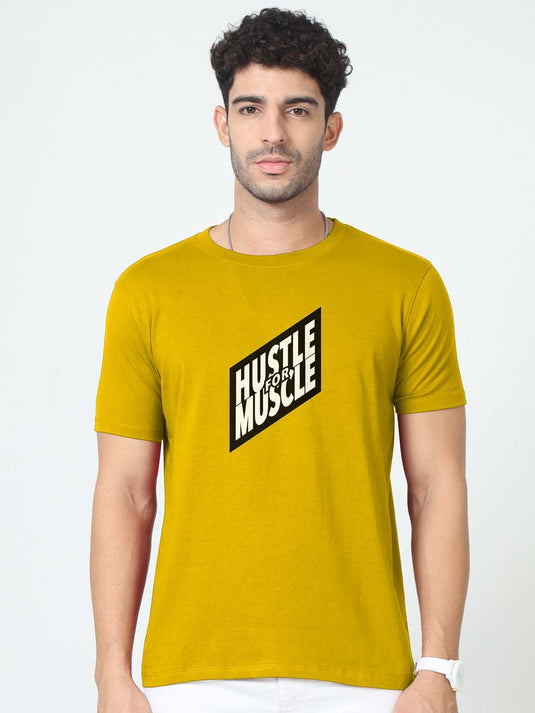 Printed Round Neck Fitness - Hustle For Muscle 2 T-Shirt