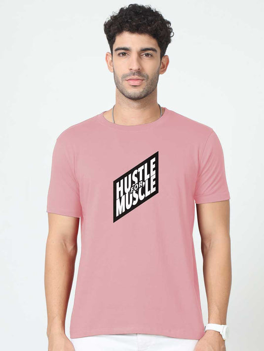 Printed Round Neck Fitness - Hustle For Muscle 2 T-Shirt