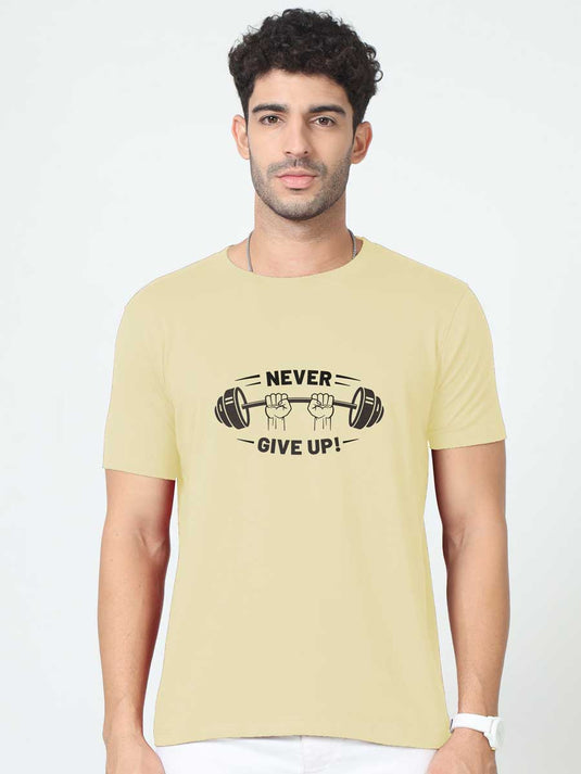 Printed Round Neck Fitness - Never Give Up T-Shirt