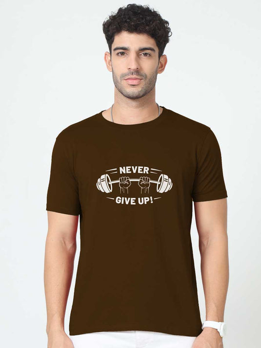 Printed Supima Fitness - Never Give Up T-Shirt