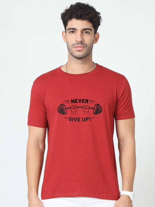 Printed Supima Fitness - Never Give Up T-Shirt