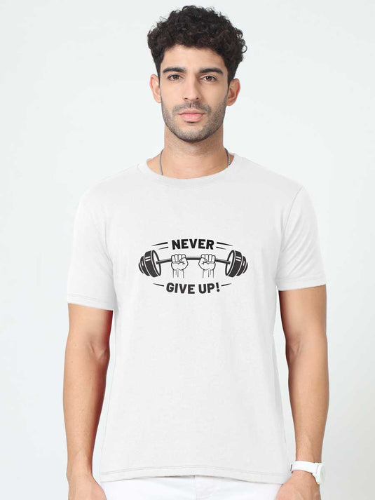 Printed Supima Fitness - Never Give Up T-Shirt