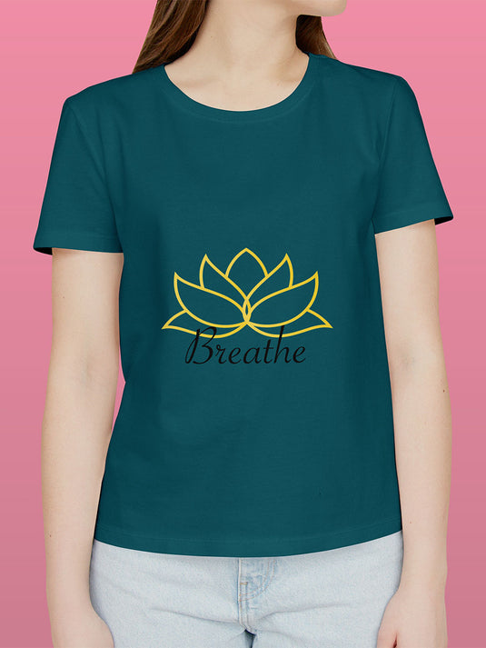 Printed Round Neck Self Love Breathe T-Shirt