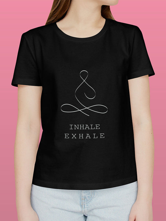 Printed Round Neck Self Love Inhale Exhale T-Shirt