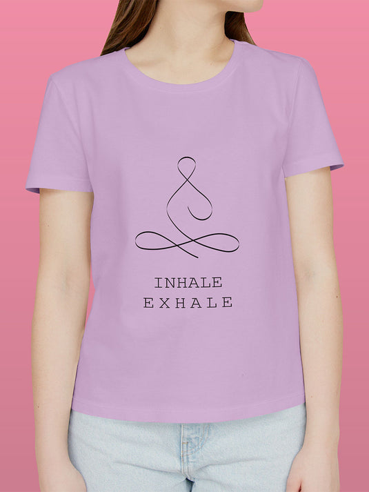 Printed Round Neck Self Love Inhale Exhale T-Shirt