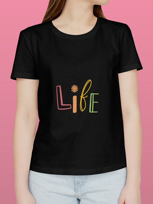 Printed Round Neck Self Love Life T-Shirt