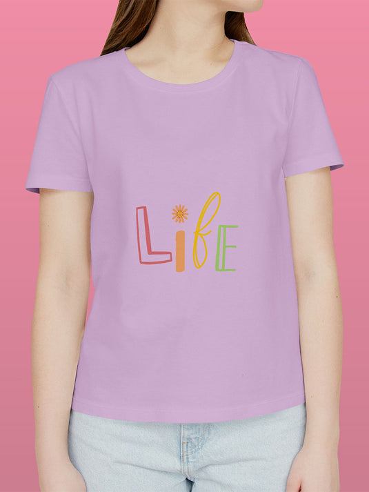 Printed Round Neck Self Love Life T-Shirt