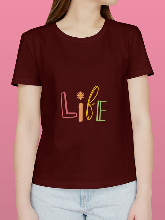 Printed Round Neck Self Love Life T-Shirt