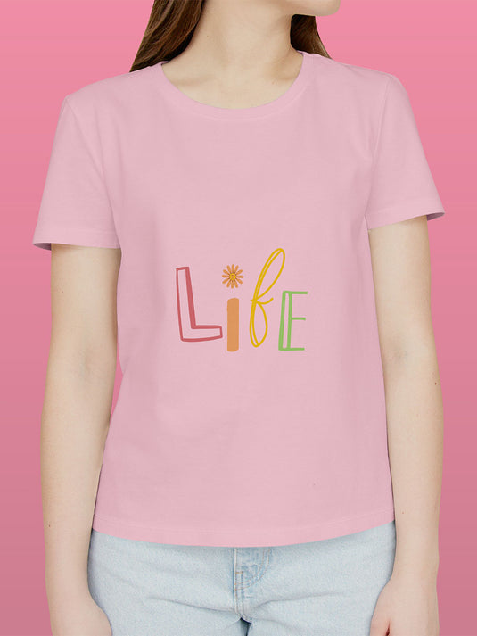 Printed Round Neck Self Love Life T-Shirt