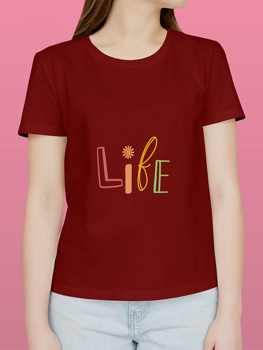 Printed Round Neck Self Love Life T-Shirt