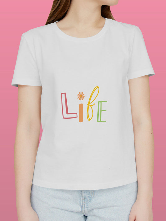 Printed Round Neck Self Love Life T-Shirt