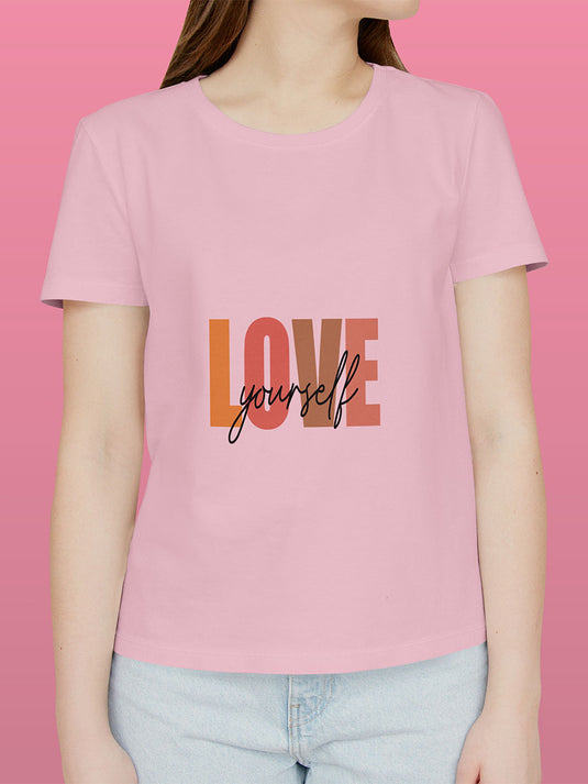 Printed Round Neck Self Love - Love Yourself T-Shirt